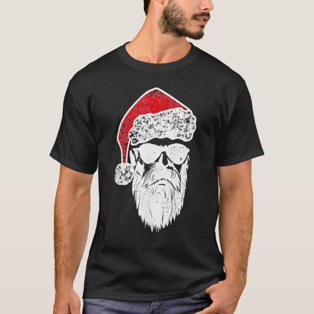 Camiseta Papai Noel encara óculos escuros com barba de chap (Frente)