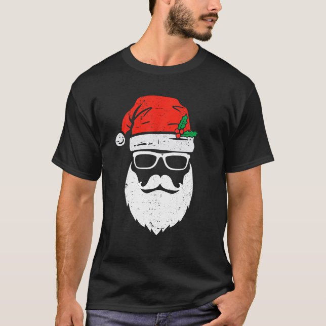 Camiseta Papai Noel encara óculos escuros com barba de chap (Frente)
