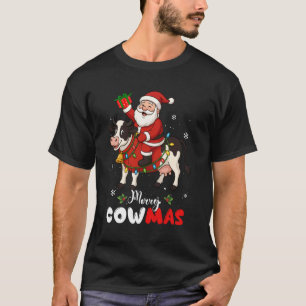 Camiseta Papai Noel Engraçado Andando de Vaca Presentes par