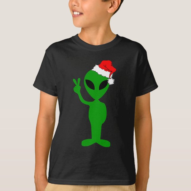 Camiseta Papai noel engraçado da alienígena da paz (Frente)