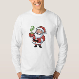 Camiseta Papai Noel engraçado de Natal segurando uma bebida