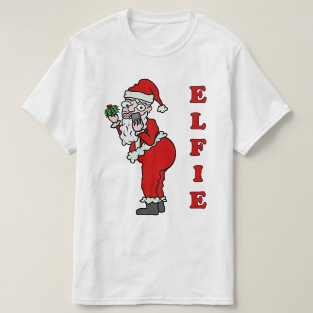 Camiseta Papai noel engraçado Elfie Selfie do Natal (Frente do Design)