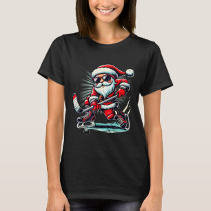 Camiseta Papai Noel Engraçado Jogando Amantes de Hóquei no 