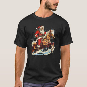 Camiseta Papai Noel engraçado montado a cavalo para a véspe