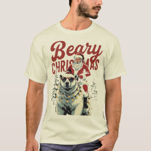 Camiseta Papai Noel Engraçado Montado em Urso Polar   Natal