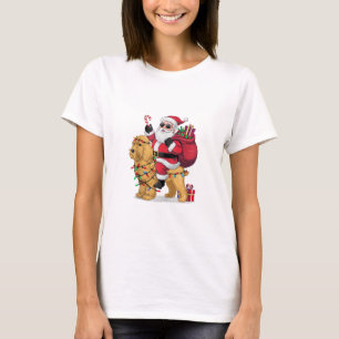 Camiseta Papai Noel engraçado montando cachorro Goldendoodl
