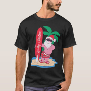 Camiseta Papai Noel engraçado no Natal em julho surfando no