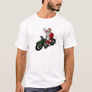 Camiseta Papai Noel engraçado no velomotor verde do vintag