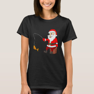 Camiseta Papai Noel Engraçado Pescando Peixes de Natal Piad