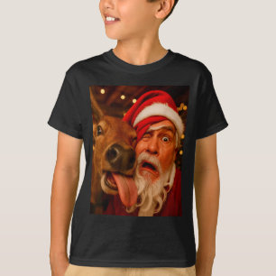 Camiseta Papai Noel Engraçado Selfie Rena Homens Mulheres C