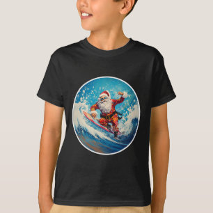 Camiseta Papai Noel Engraçado Surfando Em Prancha de Natal