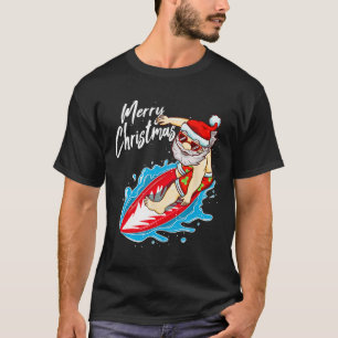 Camiseta Papai Noel engraçado surfando no Havaí Natal Papai