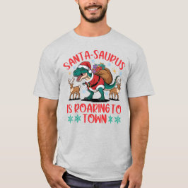 Camiseta Papai Noel engraçado T-Rex Dinossauro Natal