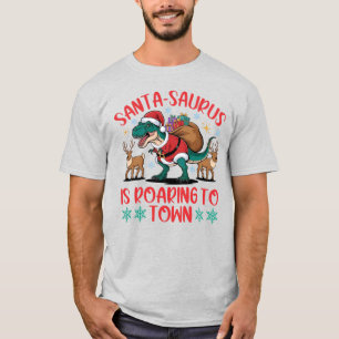 Camiseta Papai Noel engraçado T-Rex Dinossauro Natal
