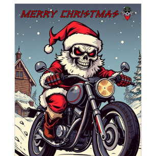 Camiseta Papai Noel Esqueleto de Motociclista Feliz Natal
