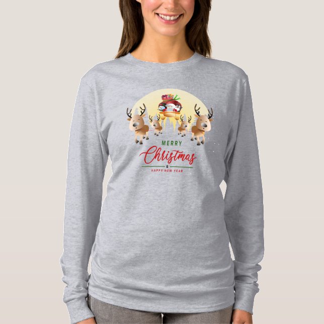 Camiseta Papai Noel está vindo | Capa longa feminina (Frente)