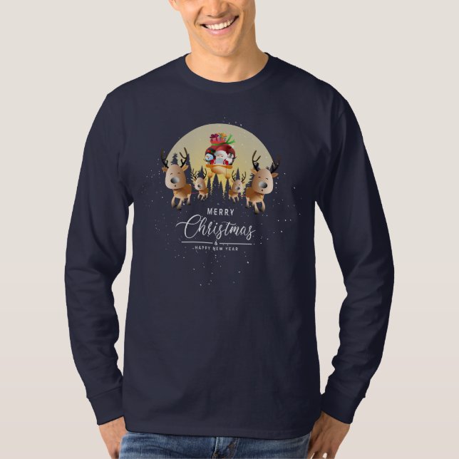 Camiseta Papai Noel está vindo | Capa longa masculina (Frente)