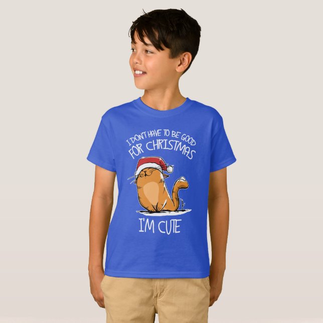 Camiseta Papai noel eu sou um gato bonito assim que eu não (Frente Completa)