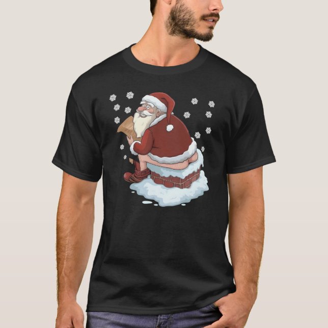 Camiseta Papai Noel Fazendo Cocô pela Chaminé Presente Feio (Frente)