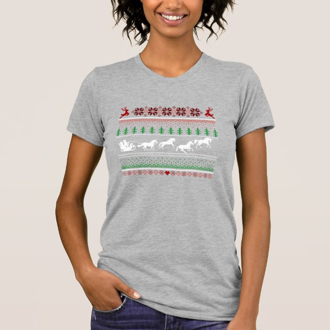 Camiseta Papai Noel Feio de Trenó com Unicórnios (Frente)