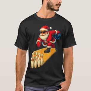 Camiseta Papai Noel Fofo Jogando Bola de Boliche e Ns Bowle