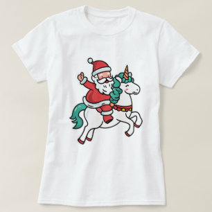 Camiseta Papai Noel Fofo Montado em Unicórnio – Adorável