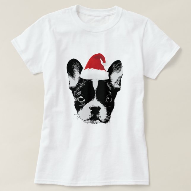 Camiseta Papai noel Frenchie do buldogue francês do Natal (Frente do Design)