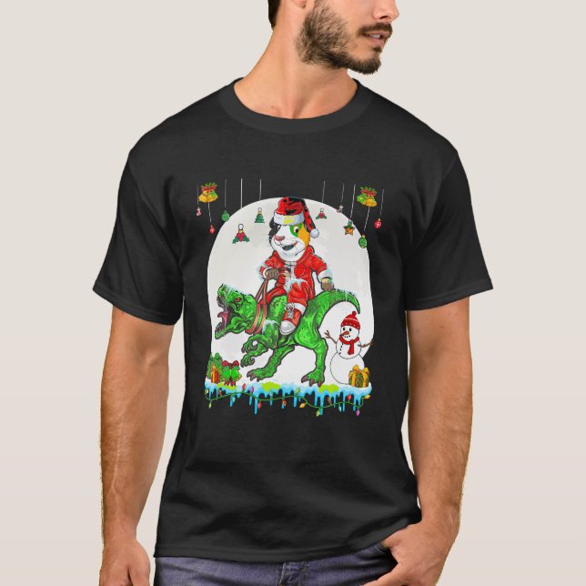 Camiseta Papai noel Guiné Porco Andando T Rex Luzes De Nata (Frente)