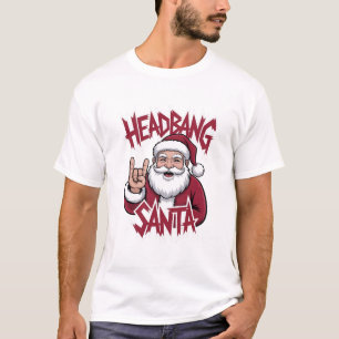 Camiseta Papai Noel Headbang Rock Música Chifre de Diabo Mú