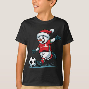 Camiseta Papai Noel Homem de Neve Jogando Futebol Engraçado
