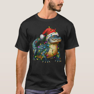 Camiseta Papai Noel Jacaré Iluminação Árvore de Natal Xmas