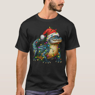 Camiseta Papai Noel Jacaré Iluminação Árvore de Natal Xmas