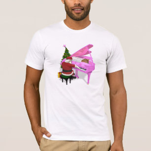 Camiseta Papai Noel joga o piano cor-de-rosa