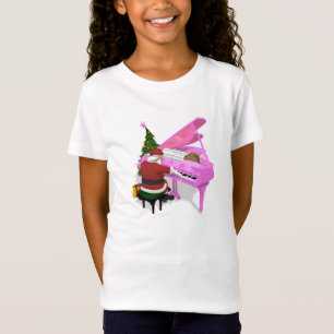 Camiseta Papai Noel joga o piano cor-de-rosa