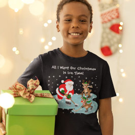 Camiseta Papai Noel Jogando Hóquei com Rena de Natal
