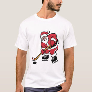 Camiseta Papai Noel Jogando Hóquei no Gelo Design de Natal