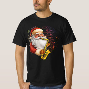 Camiseta Papai Noel Jogando Musical Saxofone Chr
