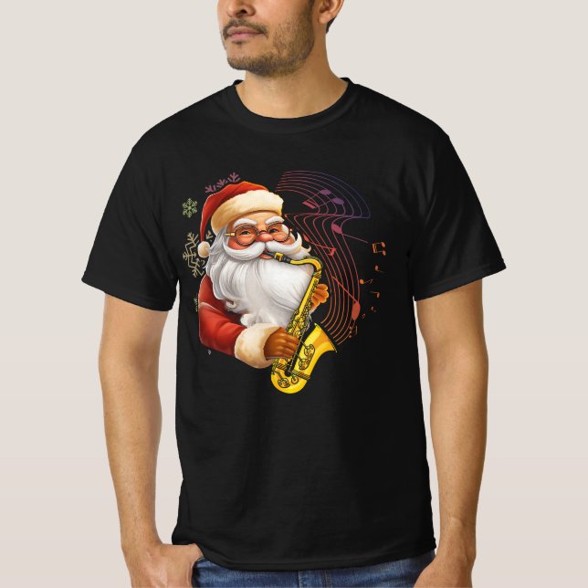 Camiseta Papai Noel Jogando Musical Saxofone Chr (Frente)