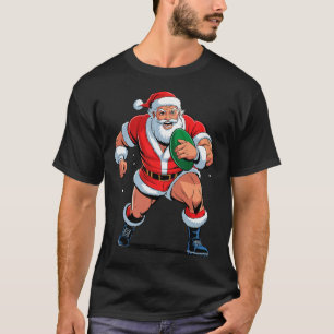Camiseta Papai Noel Jogando Rugby Férias Engraçadas Natal X