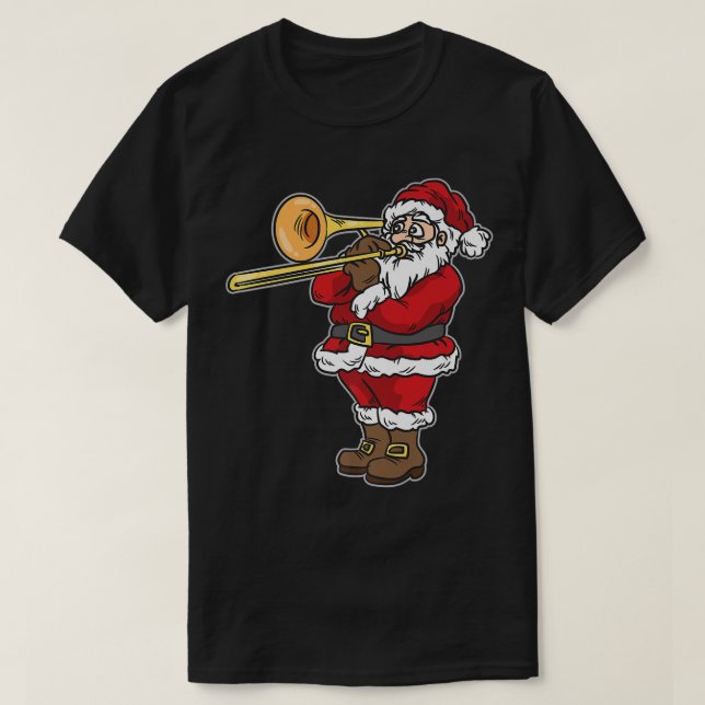 Camiseta Papai Noel jogando Trombone no Natal Premium (Frente do Design)