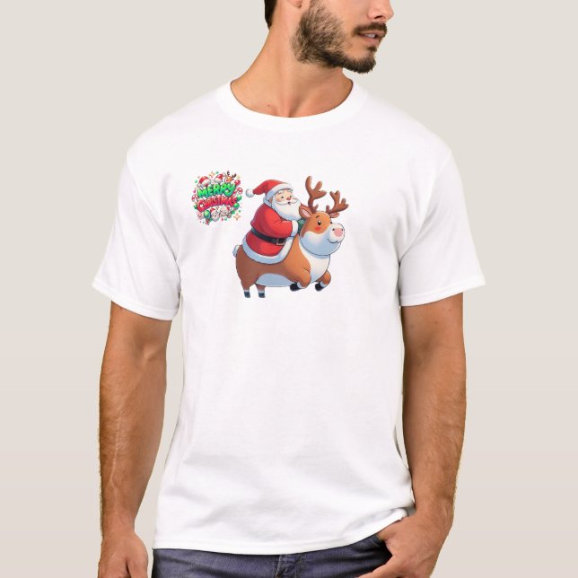 Camiseta "Papai noel Joyful Ride com Reindeer" (Frente)
