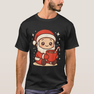 Camiseta Papai Noel Kawaii Fofo Segurando Caneca de Cacau N