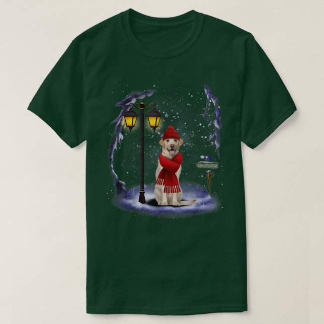 Camiseta Papai Noel Labrador Retriever Neve Luz de Natal In (Frente do Design)