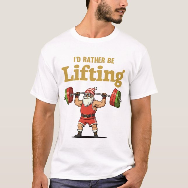 Camiseta Papai Noel Levantando Pesos (Frente)