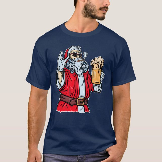 Camiseta Papai Noel Mau, Rocha, Cerveja e Charuto (Frente)