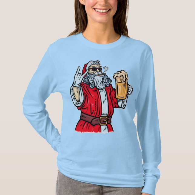 Camiseta Papai Noel Mau, Rocha, Cerveja e Charuto (Frente)