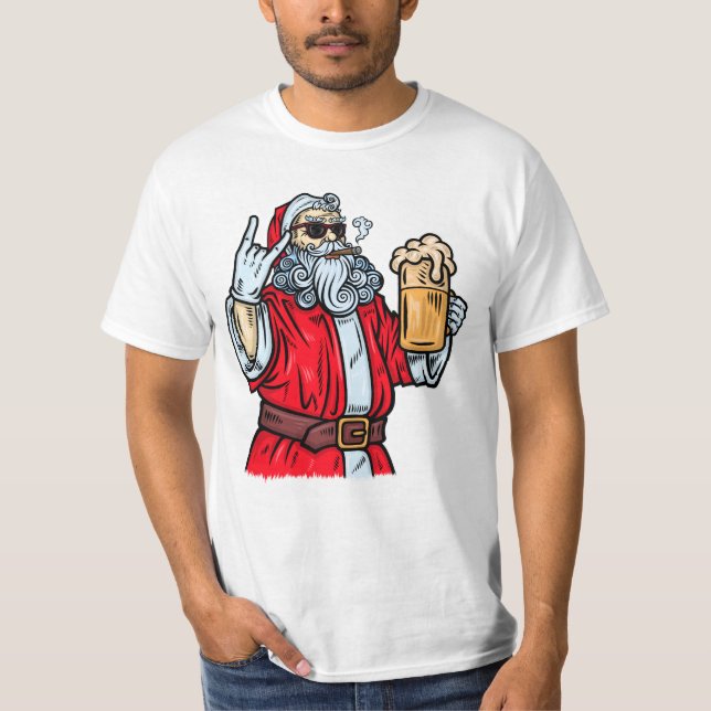 Camiseta Papai Noel Mau, Rocha, Cerveja e Charuto (Frente)