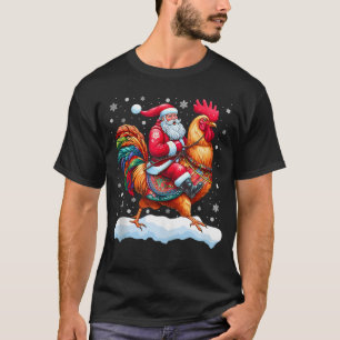 Camiseta Papai Noel montado em galo de Natal pijama fazenda