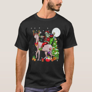 Camiseta Papai Noel Montado em Rena Gato Sphynx Árvore de N