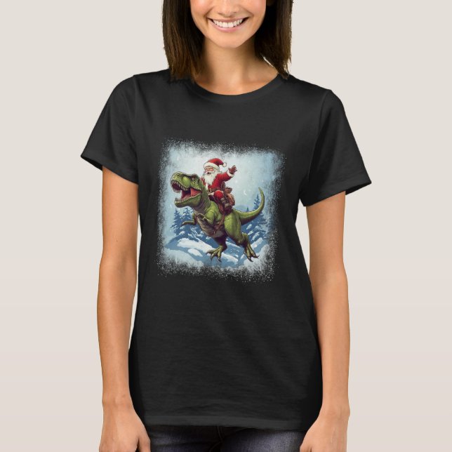 Camiseta Papai Noel Montado Em Um Dinossauro T-rex Natal Di (Frente)